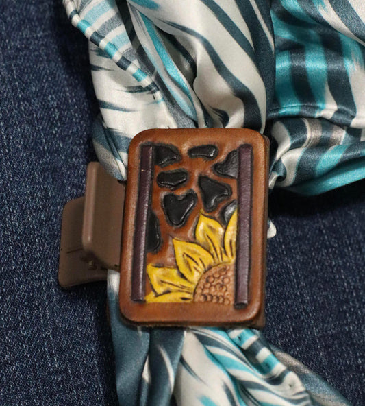 Leopard & Sunflower Tooled Small Claw Clip
